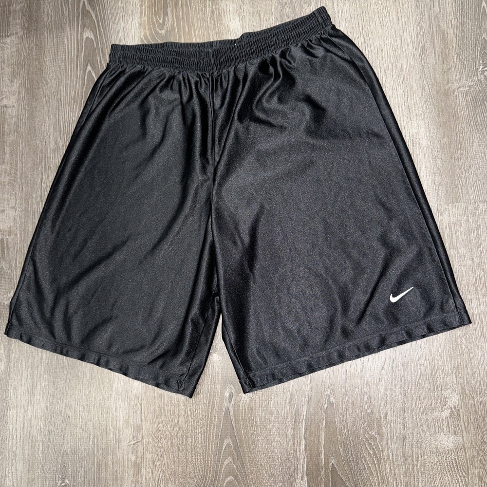 VTG Nike Shiny Silky Dazzle Basketball Shorts Men's L Black Baggy Y2K Swoosh
